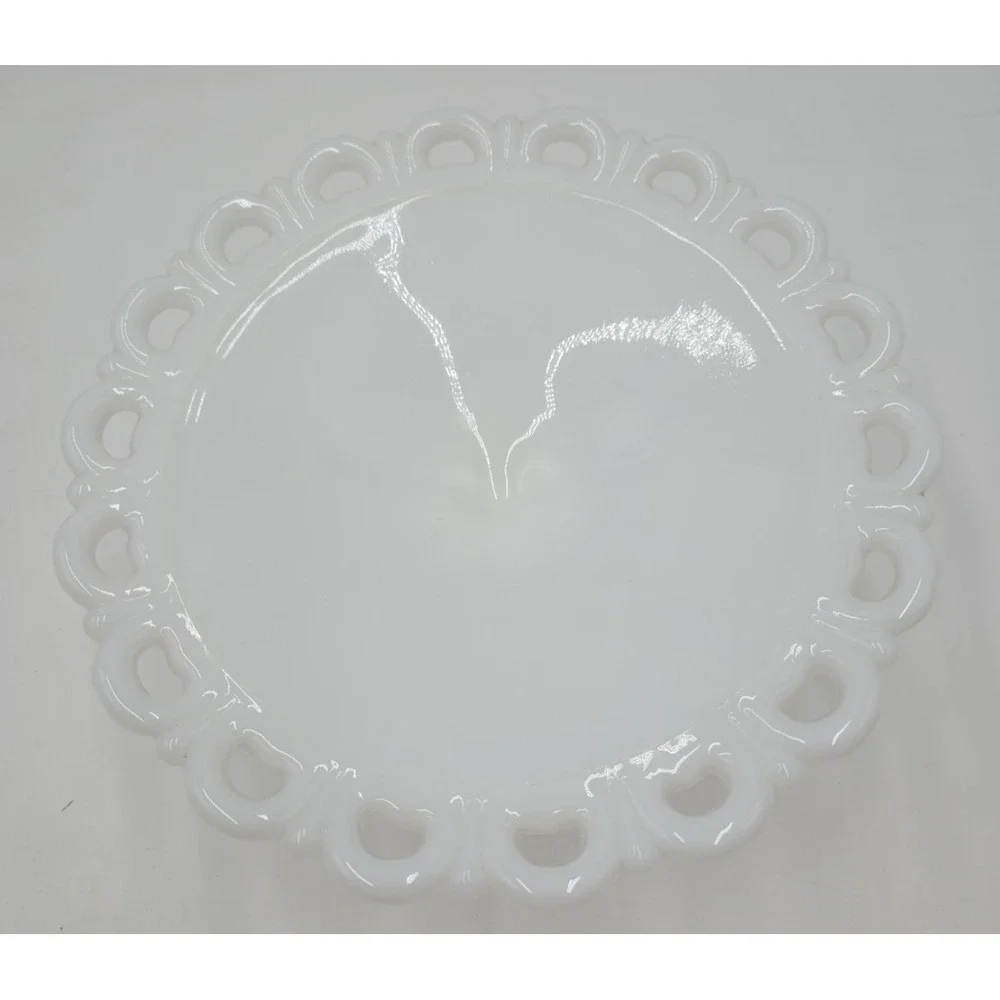 Vintage Anchor Hocking White Milk Glass Old Colony Open Lace Centerpiece Bowl